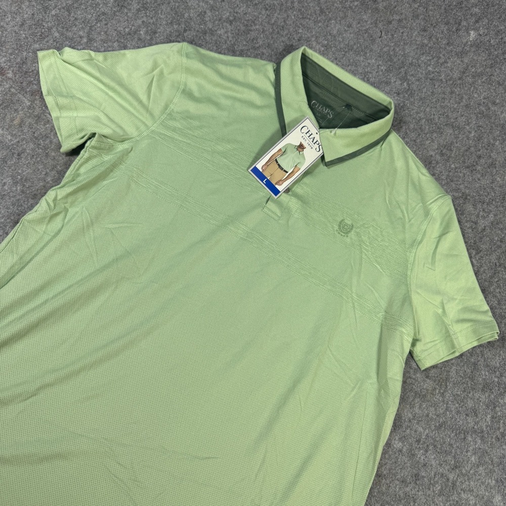 Chaps Golf Mens Performance Polo Shirt Light Green Textured Stretch Size L NWT